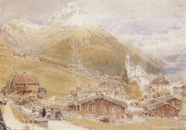 A Sunday Morning in Engelberg,Switzerland (mk37), Albert goodwin,r.w.s